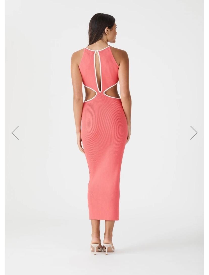 San Sloans ADRIAN RIB MIDI DRESS CORAL-WHITE Size 6 (6-8 fit) for rent on The Volte - main image