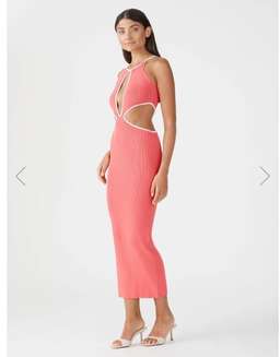San Sloans ADRIAN RIB MIDI DRESS CORAL-WHITE Size 6 (6-8 fit) for rent on The Volte - image 1