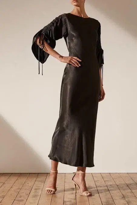 Shona Joy Wright Ruched Sleeve Midi Black Dress Size 8 for rent on The Volte - main image