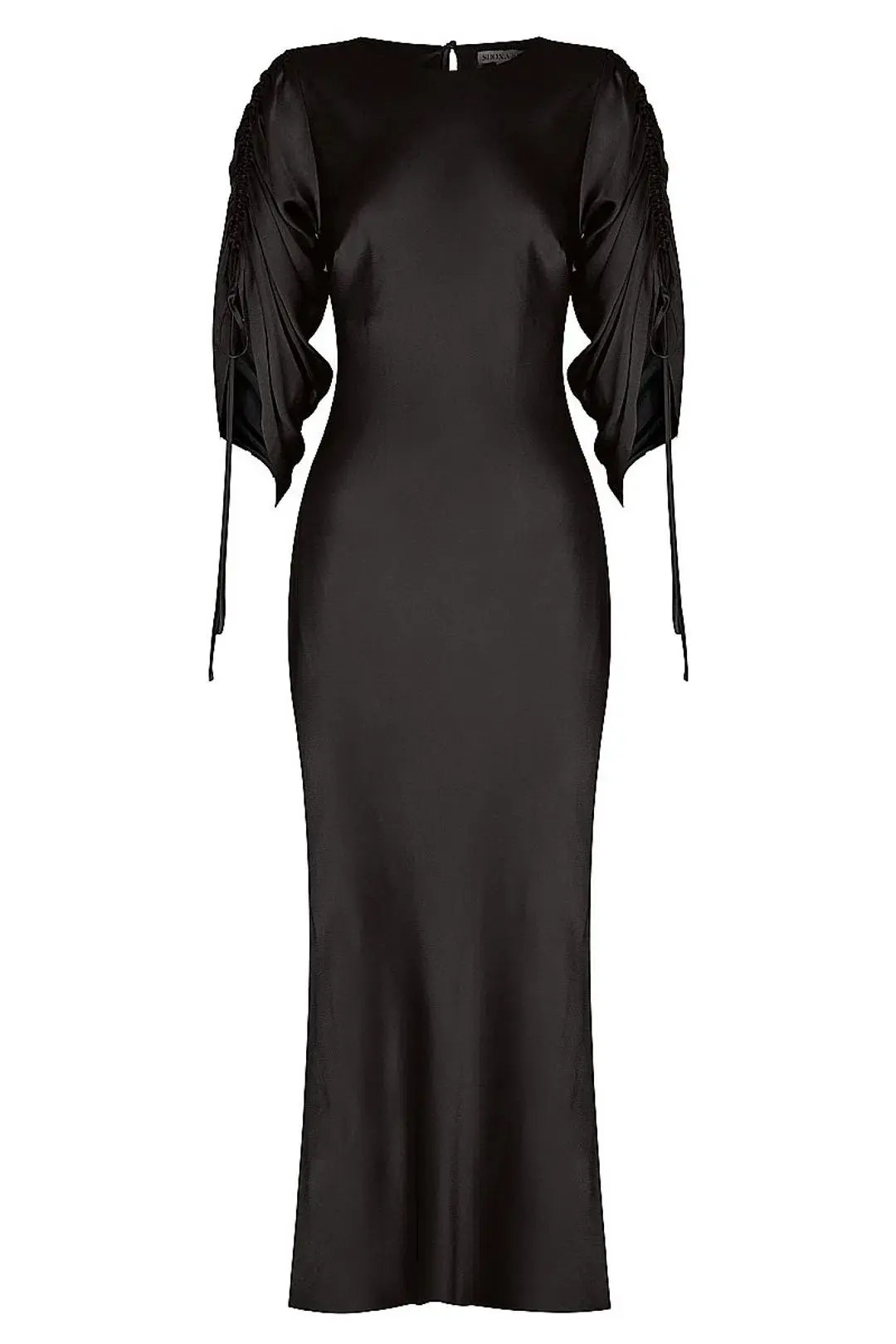 Shona Joy Wright Ruched Sleeve Midi Black Dress Size 8 for rent on The Volte - main image