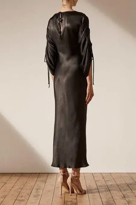Shona Joy Wright Ruched Sleeve Midi Black Dress Size 8 for rent on The Volte - main image