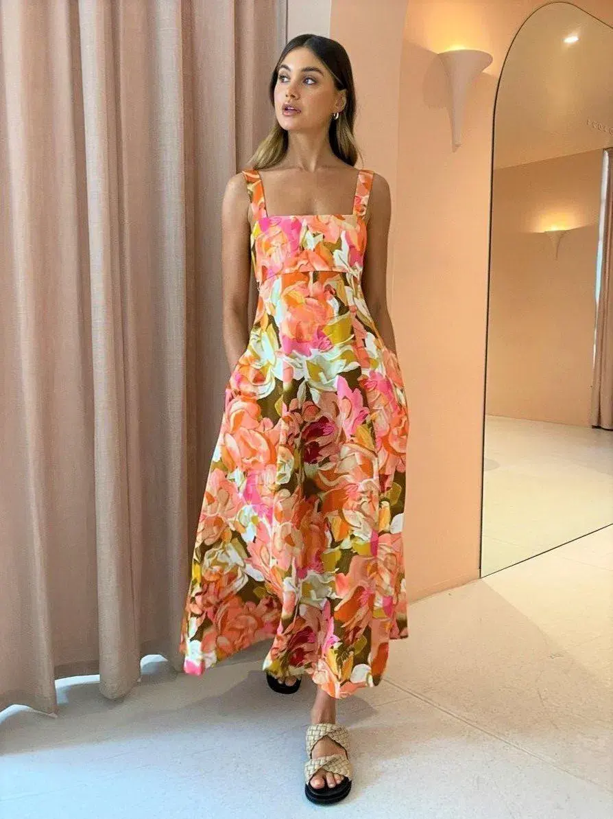 Acler Tate Midi Dress  Pink Bouquet Size 12 - Image 1