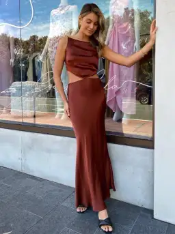 Bec and Bridge Cherry Camilla Cut Out Maxi Dress in Brown Size 8