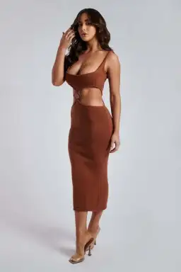 Meshki Yasmin Cut Out Knitted Dress Brown Size 8