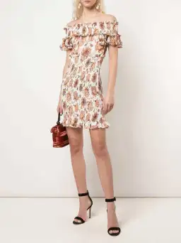 SHONA JOY Floral-print Smocked Off-the-shoulder Mini Dress for rent on The Volte - image 1