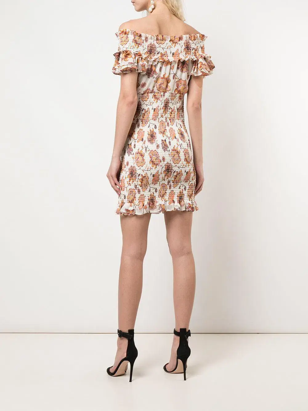 SHONA JOY Floral-print Smocked Off-the-shoulder Mini Dress for rent on The Volte - main image