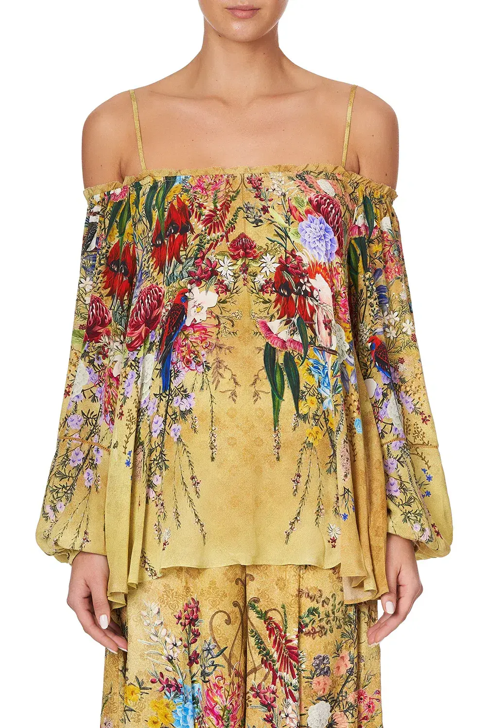 Camilla Among the Gumtrees Off Shoulder Halter Top and Maxi Skirt With Double Frill Set Print Size L for rent on The Volte - main image