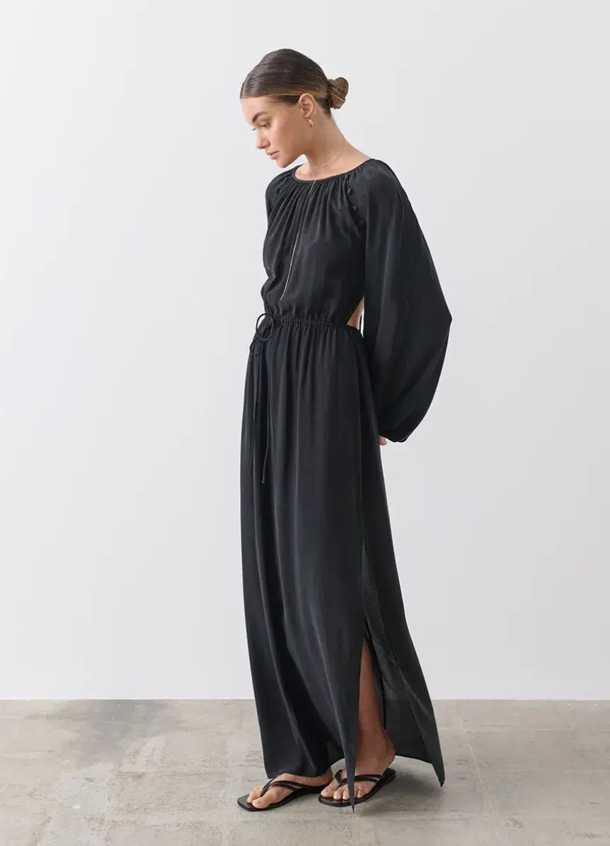 Joslin Lois Silk Maxi Dress in Sandwash Black for rent on The Volte - main image