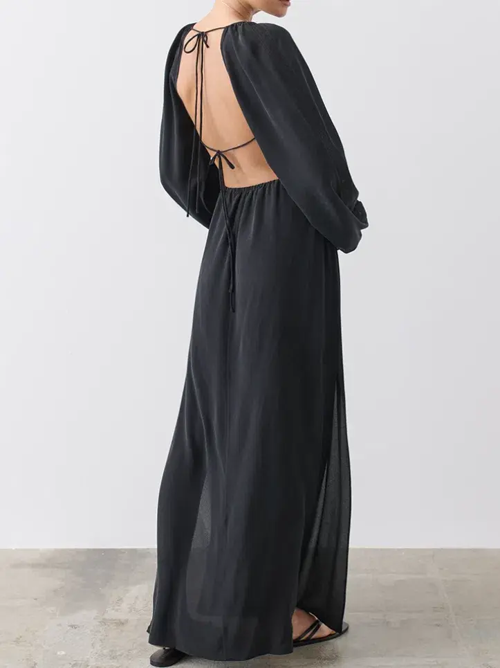 Joslin Lois Silk Maxi Dress in Sandwash Black for rent on The Volte - main image