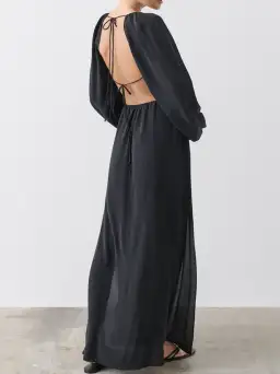 Joslin Lois Silk Maxi Dress in Sandwash Black for rent on The Volte - image 3