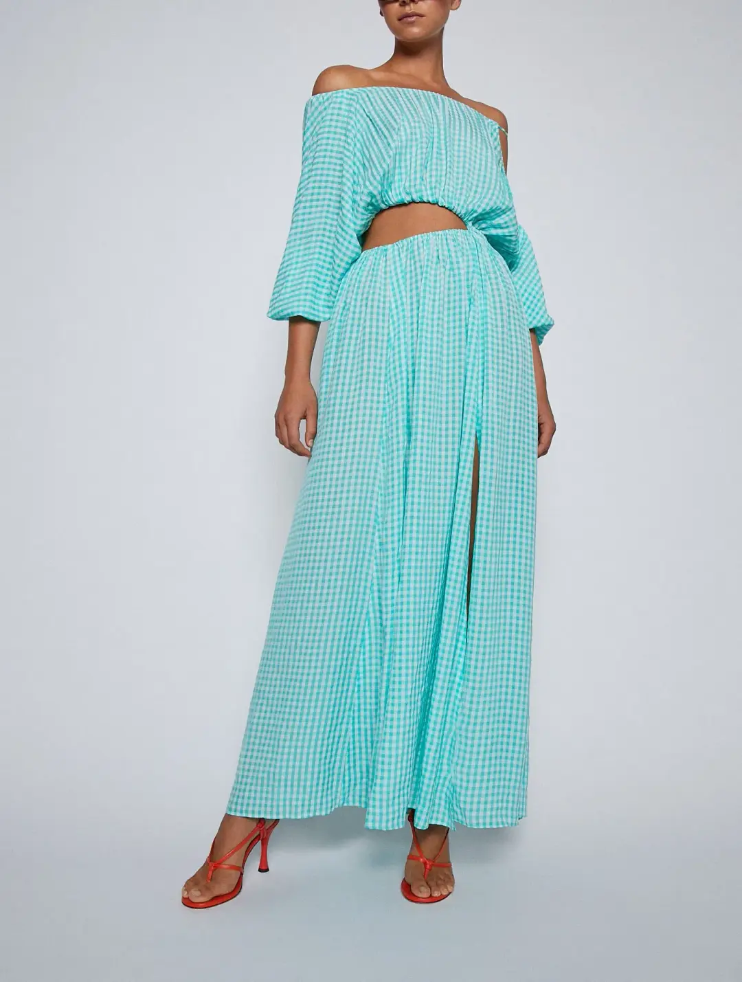 Scanlan Theodore Gingham Draw Cord Dress in Mint Size 8 for rent on The Volte - main image