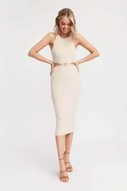 Kookai Lola Cut Out Midi Dress Nude Size 2