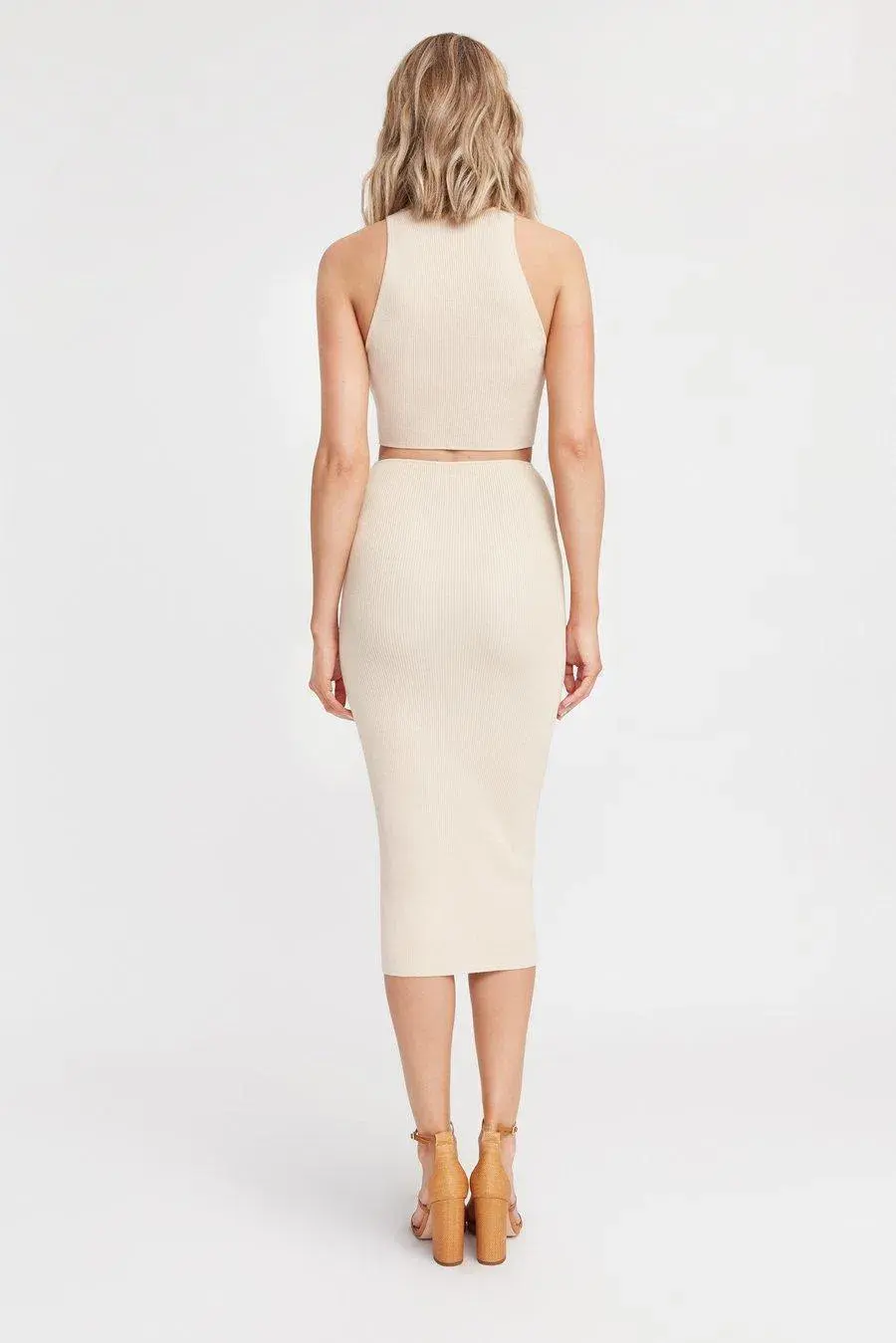 Kookai Lola Cut Out Midi Dress Nude Size 2 - Image 2