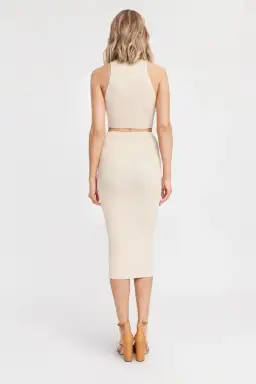 Kookai Lola Cut Out Midi Dress Cream Size 8