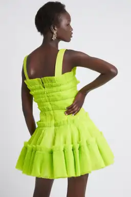 Aje Jacinto Pleated Mini Dress in Citrus Yellow Green