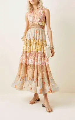 Zimmermann Postcard Pleated Midi Dress Print Size 0 / Au 8