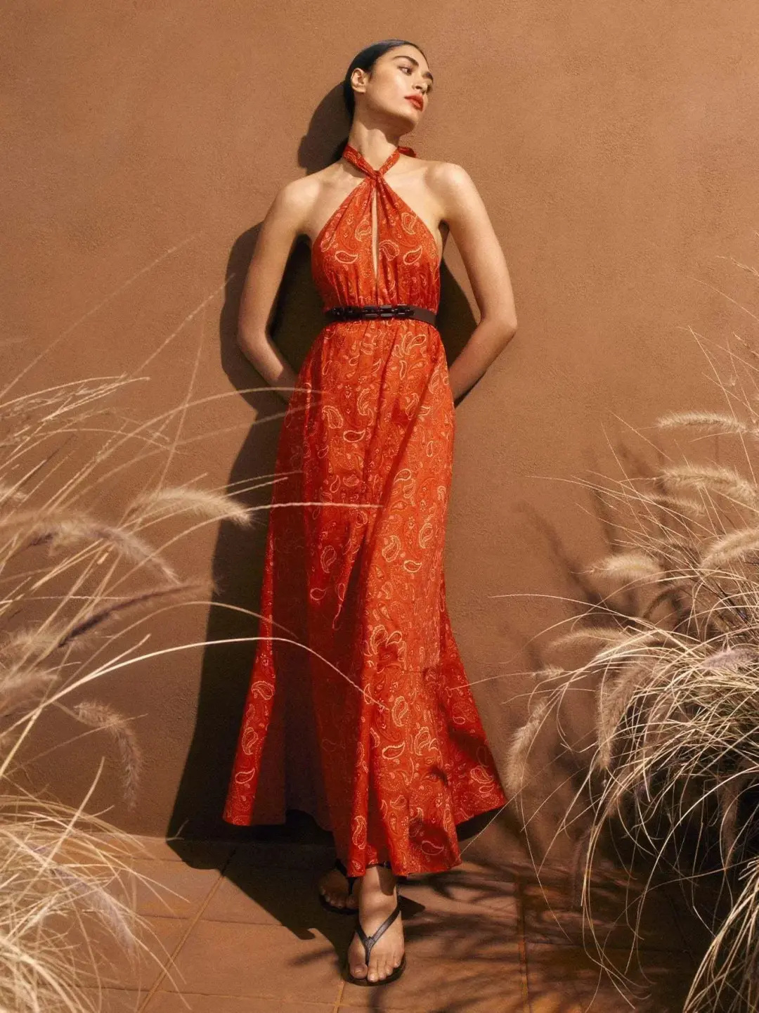 Scanlan Theodore Cotton Paisley Halter Dress Red Size AU 6 for rent on The Volte - main image