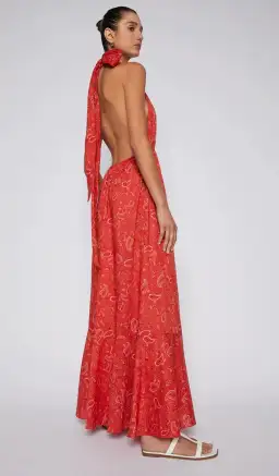 Scanlan Theodore Cotton Paisley Halter Dress Red Size AU 6 for rent on The Volte - image 4