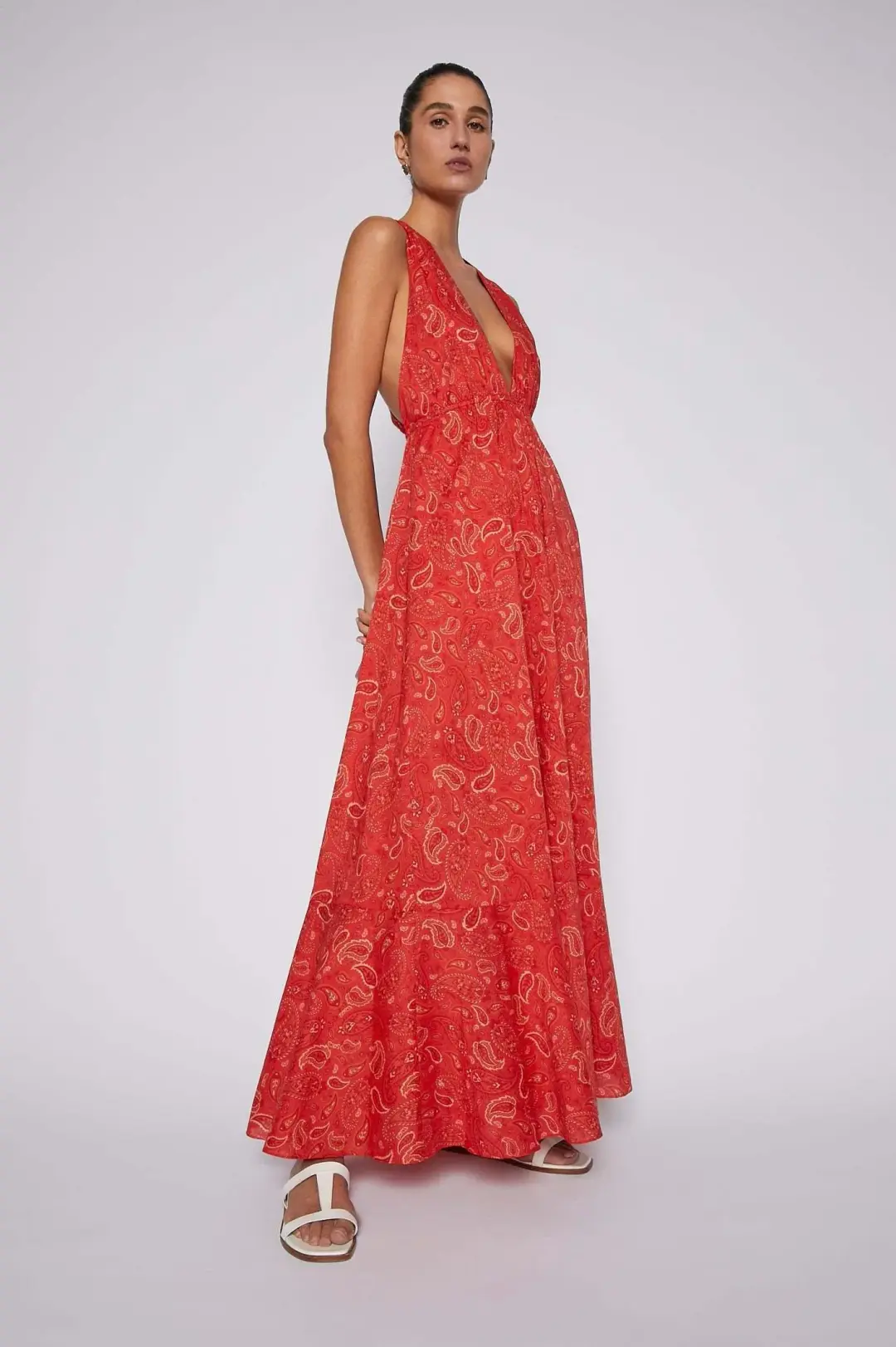 Scanlan Theodore Cotton Paisley Halter Dress Red Size AU 6 for rent on The Volte - main image