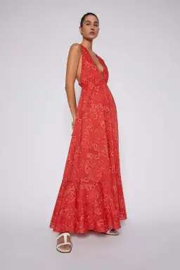 Scanlan Theodore Cotton Paisley Halter Dress Red Size AU 6 for rent on The Volte - image 2
