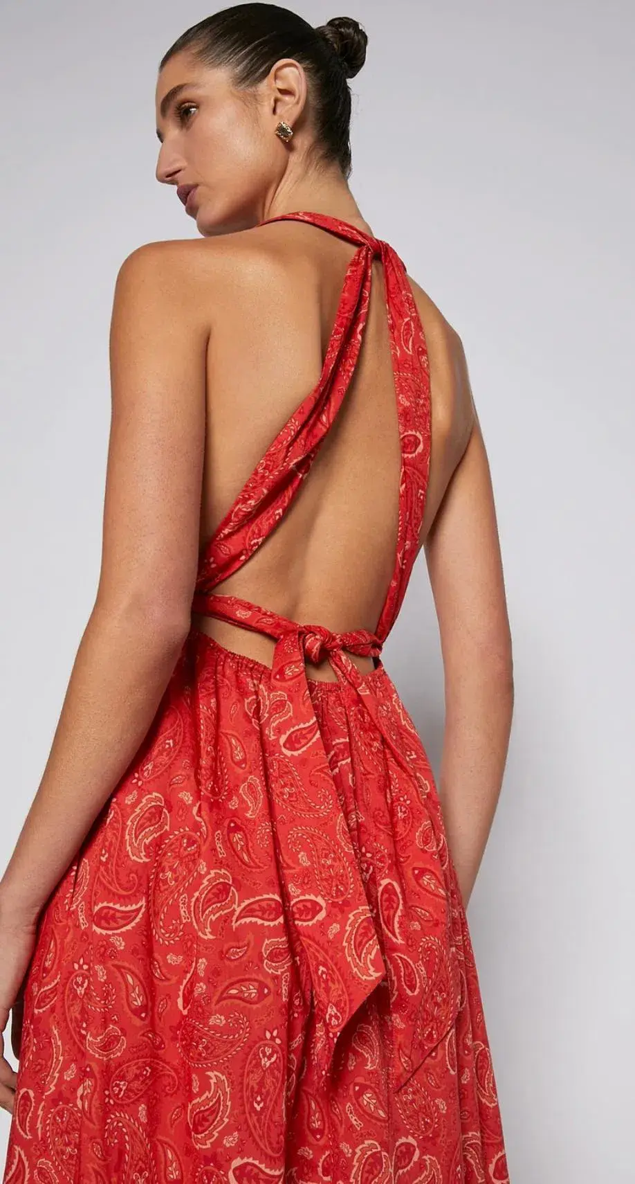 Scanlan Theodore Cotton Paisley Halter Dress Red Size AU 6 for rent on The Volte - main image