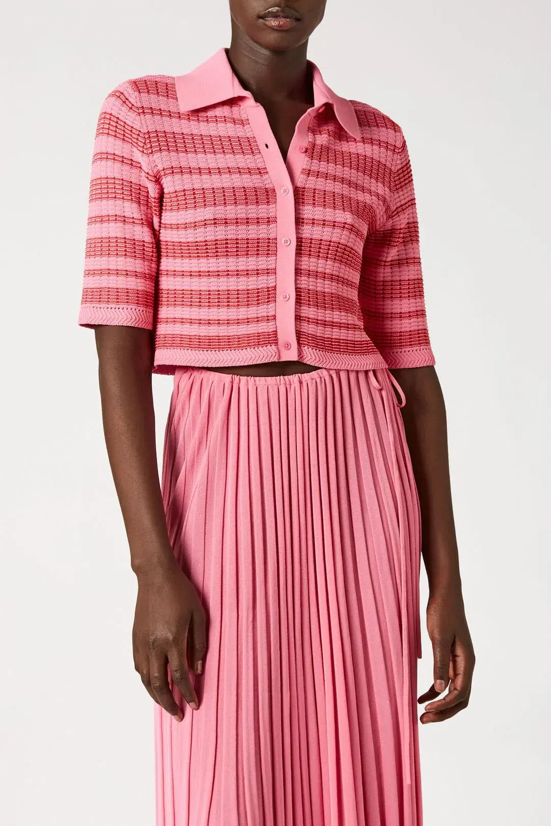 Scanlan Theodore Pleated Rib Stripe Crop Top Pink Size 8 for rent on The Volte - main image
