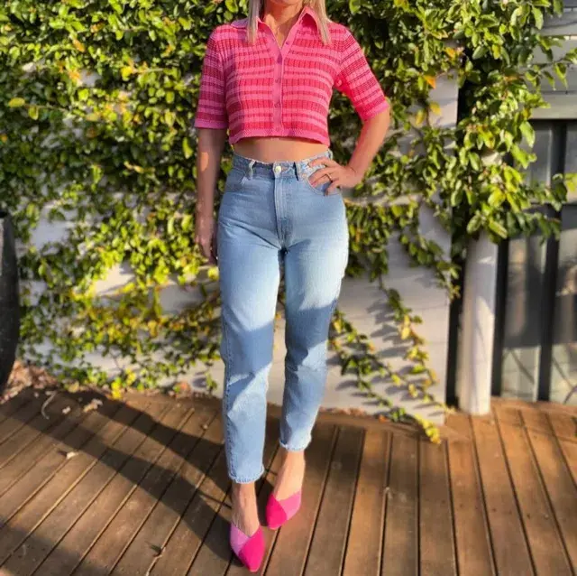 Scanlan Theodore Pleated Rib Stripe Crop Top Pink Size 8 for rent on The Volte - main image