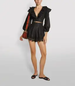 Zimmermann Black Beltitude Scallop shirt and shorts set 0 for rent on The Volte - image 1