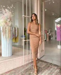 Third Form Shimmer One Shoulder Midi Dress Peach Size 8 for rent on The Volte - image 3