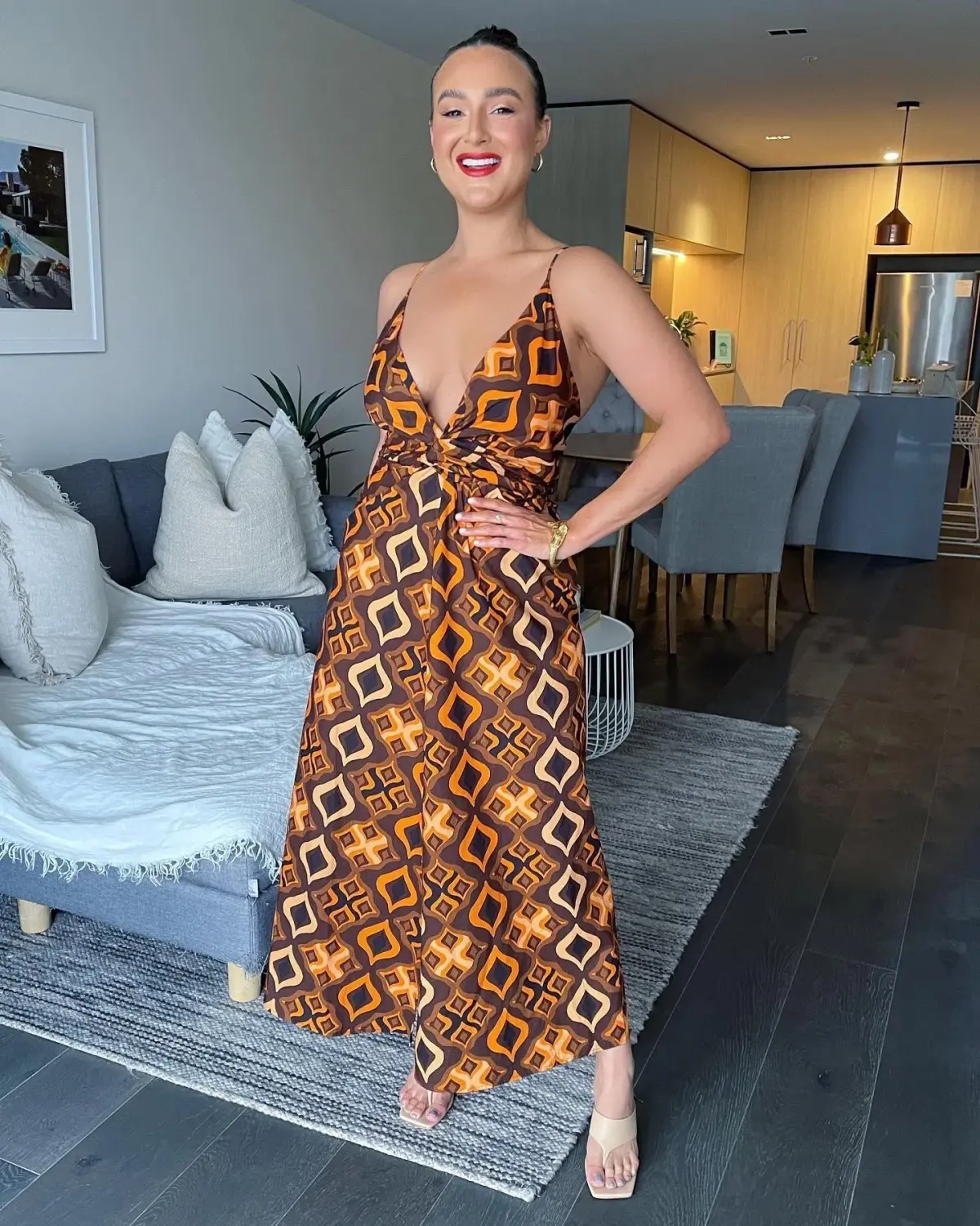 Scanlan Theodore Tile Print Cotton Dress Caramel Size 8 / S - Image 2