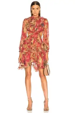 Zimmermann Melody Lace Up Short Dress Burgundy/Floral Size 6 for rent on The Volte - image 1