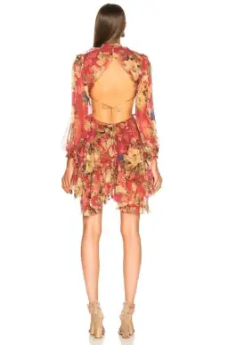 Zimmermann Melody Lace Up Short Dress Burgundy/Floral Size 6 for rent on The Volte - image 2