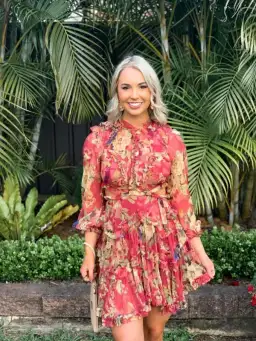 Zimmermann Melody Lace Up Short Dress Burgundy/Floral Size 6 for rent on The Volte - image 6