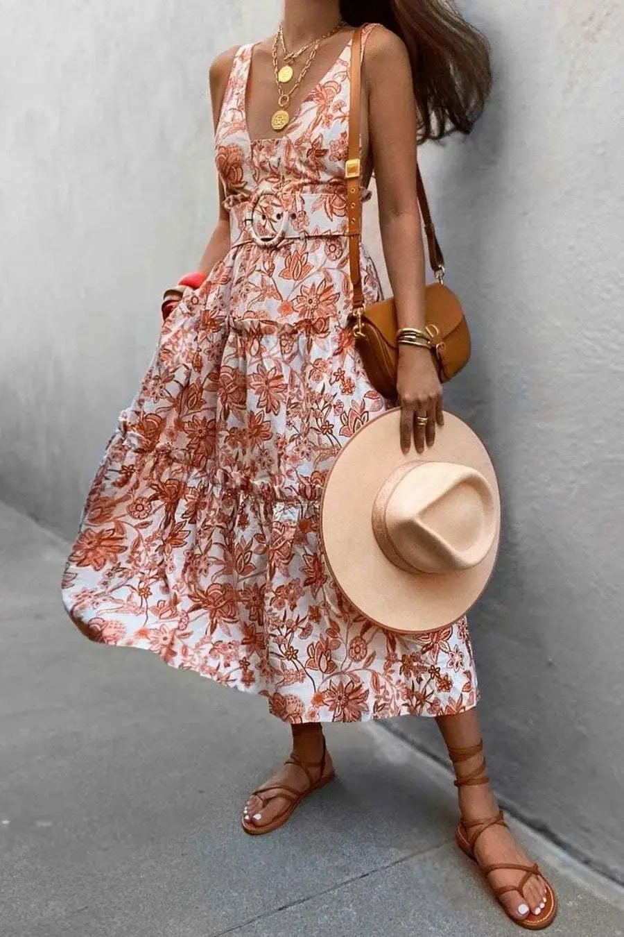 Shona Joy Carolina Linen Tiered Midi Floral Dress Print Size 10 for rent on The Volte - main image