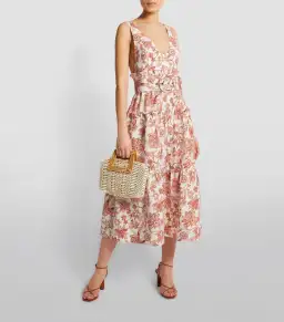 Shona Joy Carolina Linen Tiered Midi Floral Dress Print Size 10 for rent on The Volte - image 1