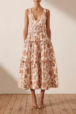 Shona Joy Carolina Linen Tiered Midi Floral Dress Print Size 10 for rent on The Volte - image 3