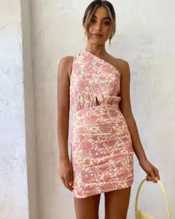 Nicola Calypso Tie One Shoulder Mini Dress Pink Size 8 for rent on The Volte - image 1