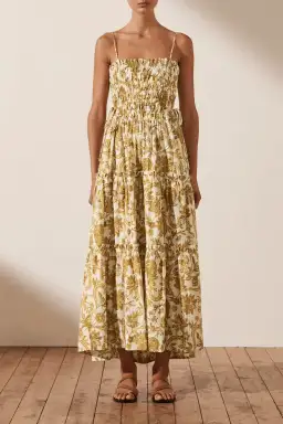 Shona Joy Saffron Shirred Tiered Midi Dress Floral Size 8 for rent on The Volte - image 1