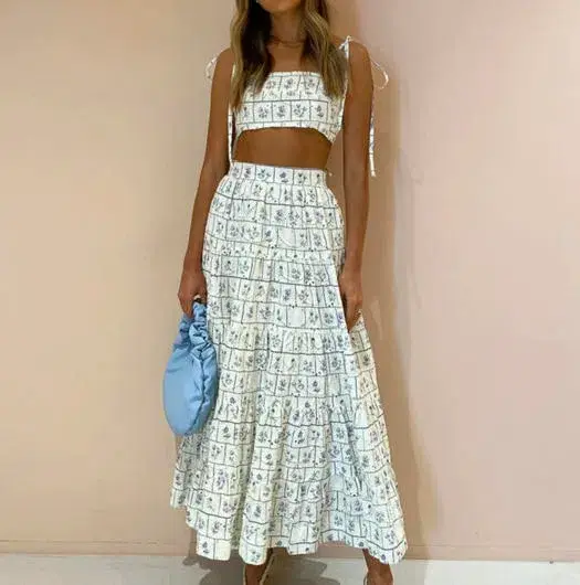 Palm Noosa Happy Hour Crop and Skirt Set Print Size 8 for rent on The Volte - main image