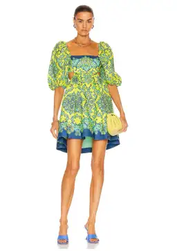 Zimmermann Nina Cut Out Mini Dress Lime Print Size 0 / AU 8