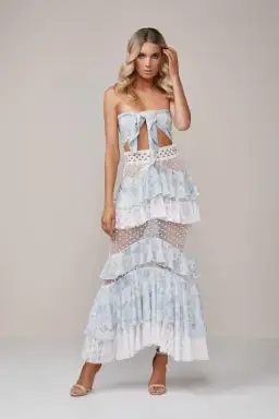 Ixiah the Label Outlaw Beaded Skirt and Bandeau Set Blue Size 8