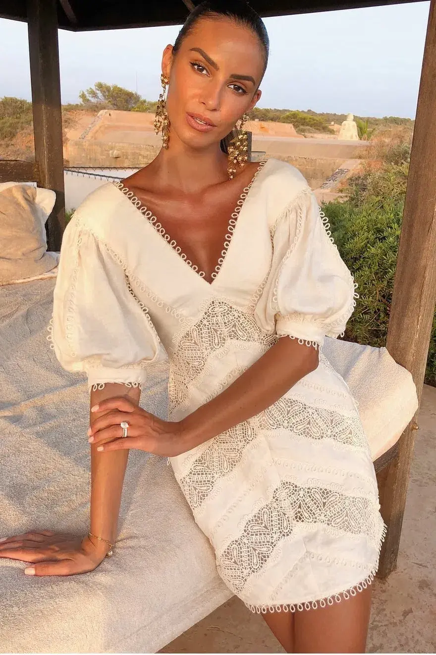 Zimmermann Painted Heart Chevron Mini Dress White Size 2/10 for rent on The Volte - main image