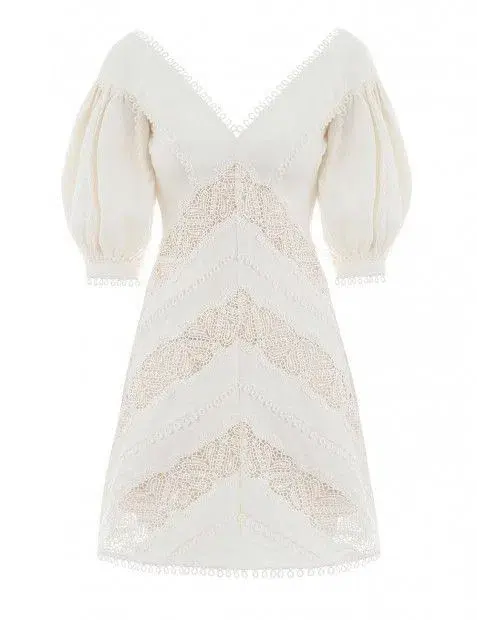 Zimmermann Painted Heart Chevron Mini Dress White Size 2/10 for rent on The Volte - main image