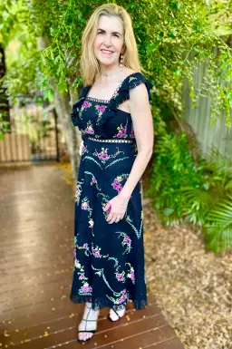 Zimmerman Black Allia Floral Cross Stitch Maxi Dress Size 3 / 14 for rent on The Volte - image 4