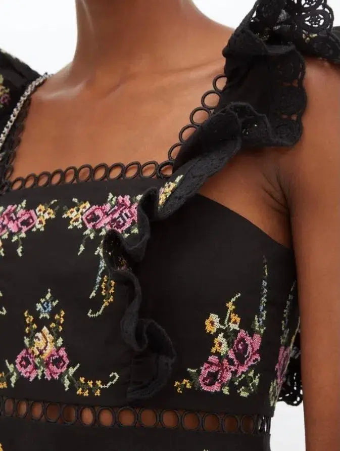 Zimmerman Black Allia Floral Cross Stitch Maxi Dress Size 3 / 14 for rent on The Volte - main image