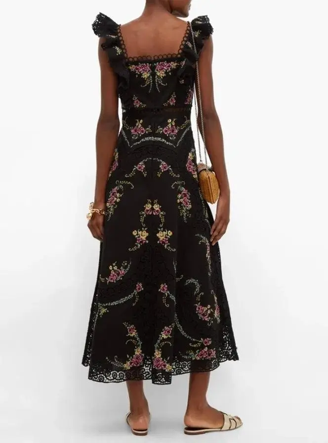 Zimmerman Black Allia Floral Cross Stitch Maxi Dress Size 3 / 14 for rent on The Volte - main image