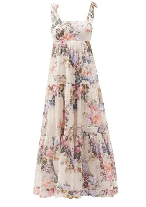 Zimmermann Brighton Tie Shoulder Antique Floral Dress Size 3 for rent on The Volte - main image