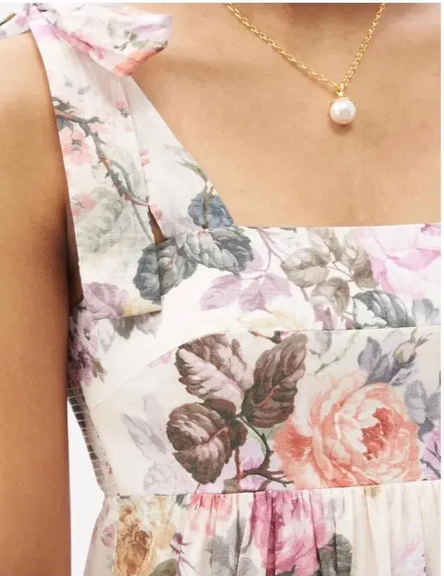 Zimmermann Brighton Tie Shoulder Antique Floral Dress Size 3 for rent on The Volte - main image