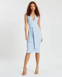 Shona Joy Lucy Plunged Midi Dress Blue