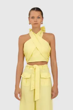 The Wolf Gang Sahara Linen Twist Neck Top Yellow Size 6 for rent on The Volte - image 1